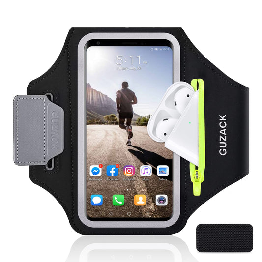 GUZACK Running Armband for iPhone 16 Pro 15 14 13 12 11 Pro Max/Plus/XR/XS, Galaxy S24/S23/S22/S21, with Card Slot & Key Pockets, Sports Arm Bands Cell Phone Holder Fit Up to 6.9 Inches Phone