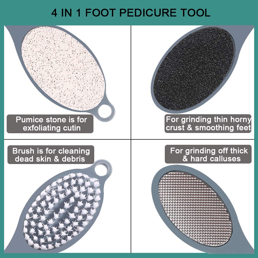 CAREHOOD Foot File Callus Remover - Multi Purpose 4 in 1 Feet Pedicure Tools with Foot Scrubber, Pumice Stone, Foot Rasp and Sand Paper for Home Foot Care (Grey Pedicure Foot File)