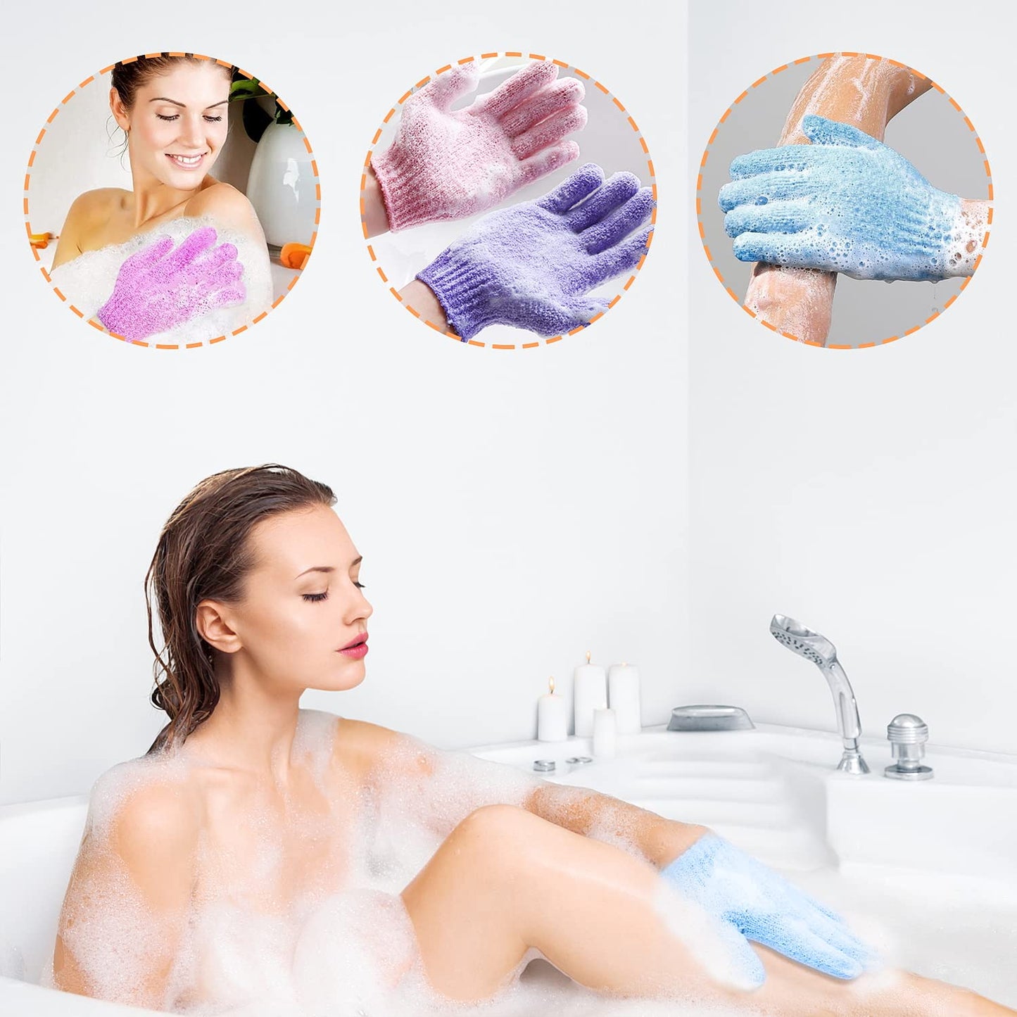 30 Pcs Exfoliating Gloves for Shower, 15 Colors Body Exfoliator Glove with Hanging Loop, Scrub Exfoliate Glove Mitt Bath Face Spa Hand Scrubber Wash Deep Scrubbing Dead Skin for Women Men, by Aisuly