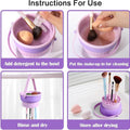 3 in 1 Makeup Brush Cleaning, Timistars Makeup Brush Cleaner, Brush Cleaner Makeup, Silicone Makeup Brush Holder, Mat Brush Cleaner Mat Foldable Makeup Brush Cleaning Bowl With Lanyard (Purple)