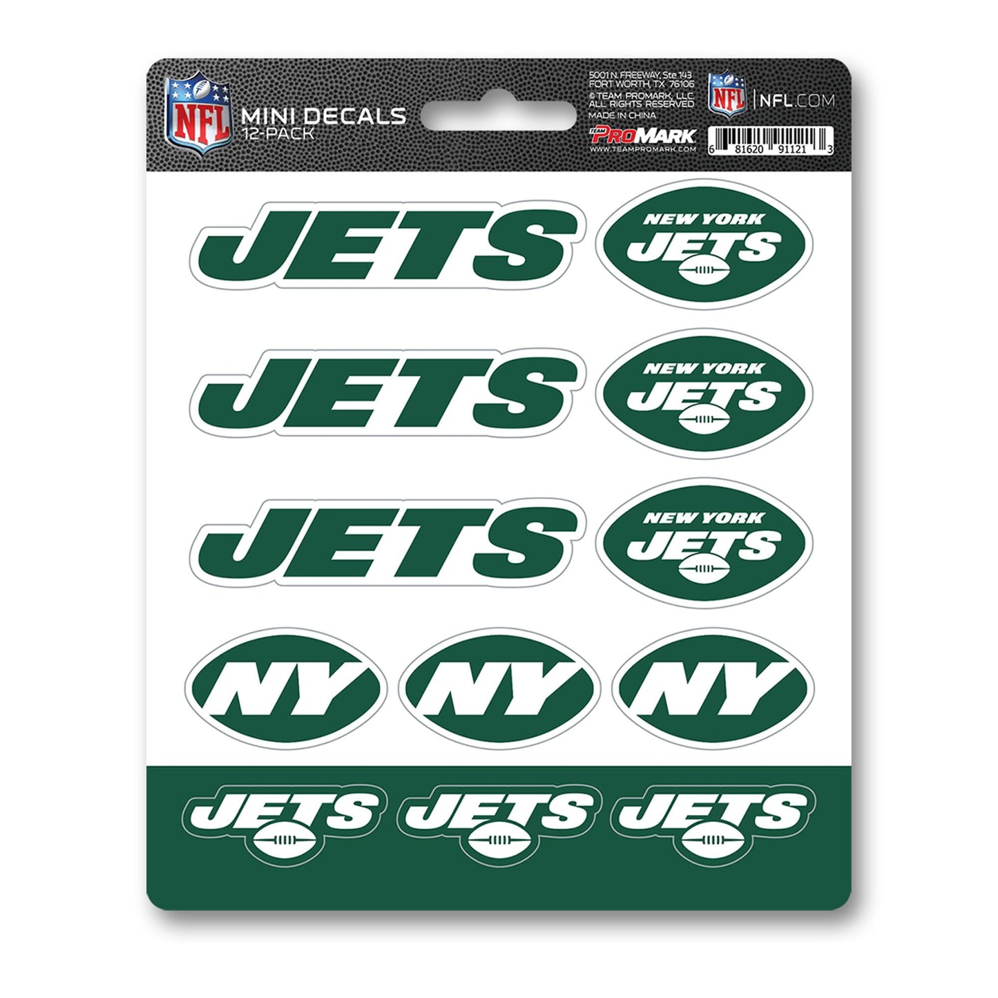 FANMATS 61130 NFL - New York Jets Paquete de 12 mini calcomanías adhesivas de 5 x 6,25 pulgadas - Excelente regalo para fanáticos de los deportes - Funciona en superficies duras - para hogares, automóviles, camiones y SUV.