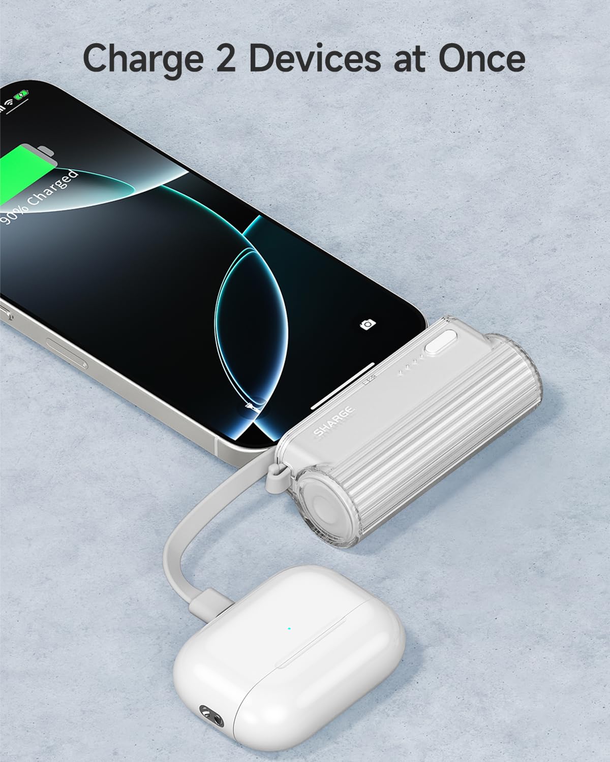 sharge Flow Mini Portable Charger, 5000mAh Small Power Bank with Changeable Plugs and Built in Cable, Dual Output USB-C External Battery Compatible with iPhone 16/15/14/13, iPad, Galaxy S24/23 Ultra