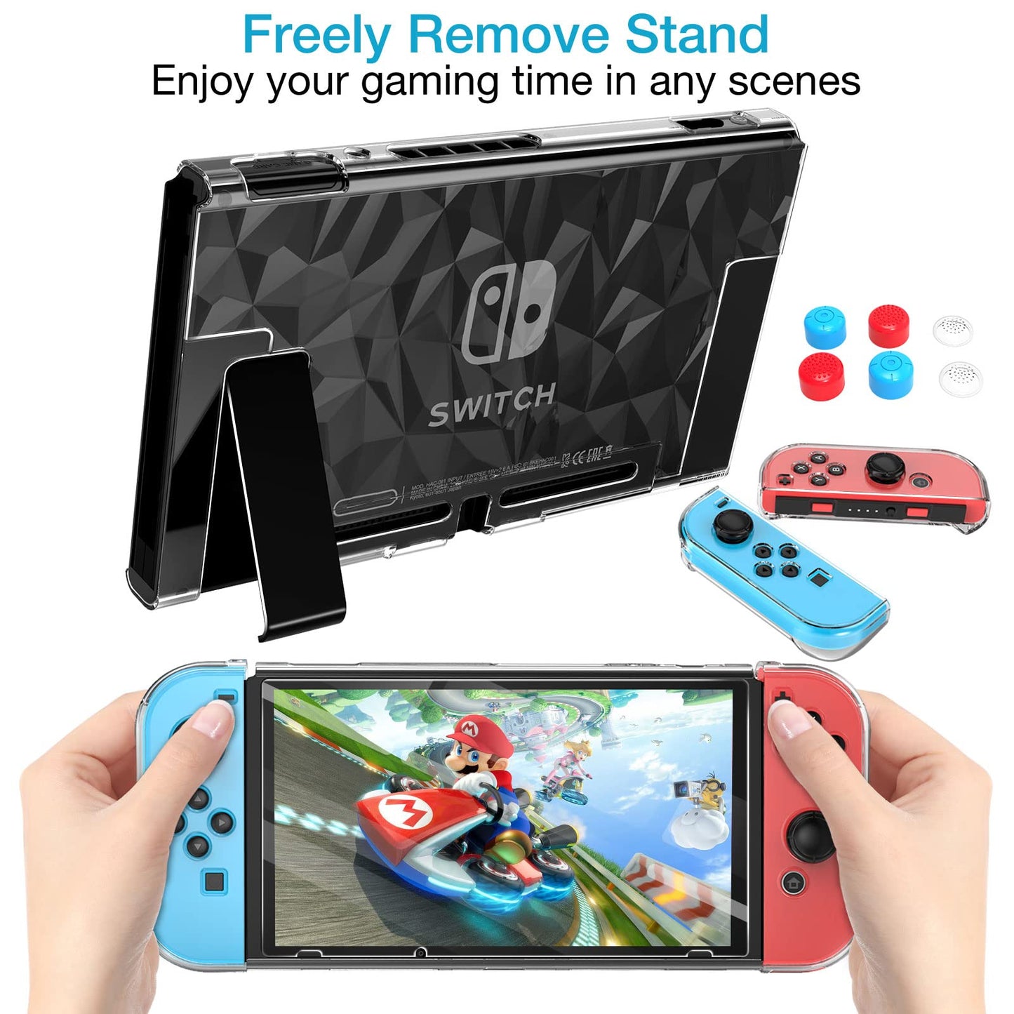 Case Compatible with Nintendo Switch with Protective Film, Transparent Protective Case for Nintendo Switch with Switch Protective Film and Grip Cover Case, Shock Absorption and AntiScratch