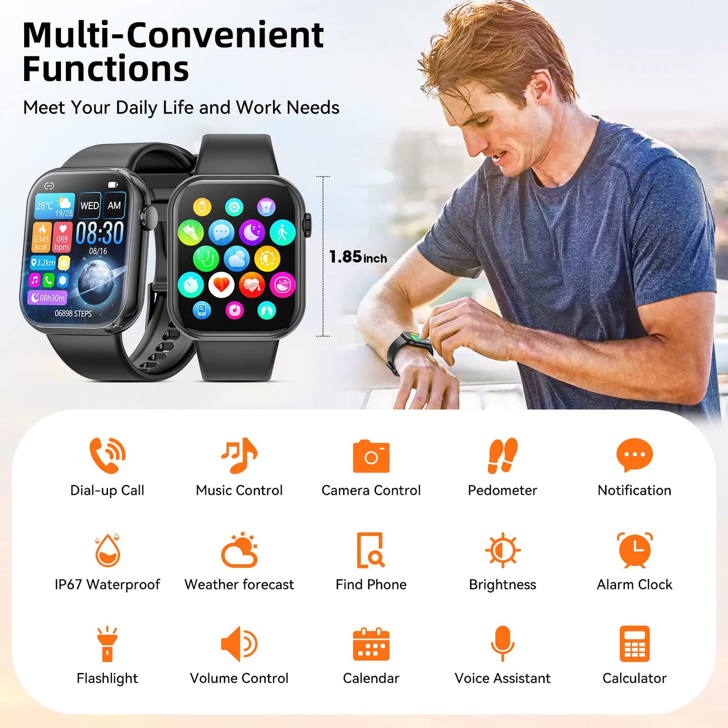 Hwagol Smart Watch (Answer/Make Call) 1.85inch Fitness Tracker, DIY Dials/Pedometer/Calories/Multiple Sport Modes/Voice Assistant, Smart Watches for Men Women Android iOS Phones