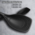 Large Silicone Cooking Spoon, Non-Stick Solid Spoon set with Deep Bolw and Measurement Mark for Mixing, Serving, Draining, Scooping, Scraping, Heat Resistant Kitchen Utensils, Black