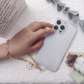 Phone Charms Strap Phone Wrist Strap with Cute White Flower Phone Lanyard Metal Chain Cell Phone Charms Hands-Free Wrist Strap Phone Chain Strap for Women