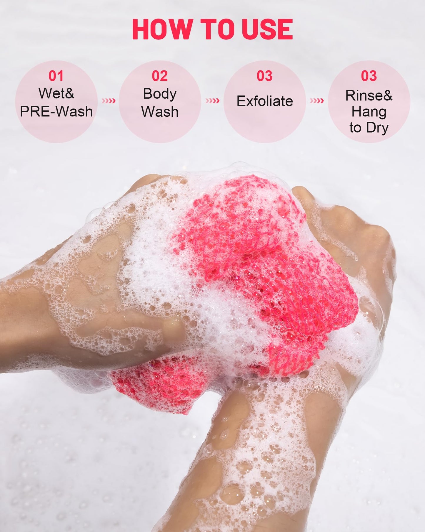 MTDLYICE African Net Sponge 2 Pack, Back Scrubber for Shower, XL 80CM Exfoliating Washcloth, African Net Sponge Authentic, Body Scrubber exfoliator Bath Accessories (Pink,Red)