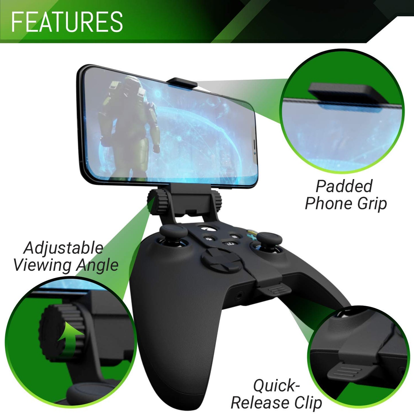 Xbox Series X Controller Mobile Gaming Clip, Xbox Controller Phone Mount Adjustable Phone Holder Clamp Compatible with Xbox Series X|S, Xbox One, Xbox One S, Xbox One X - Carbon Black