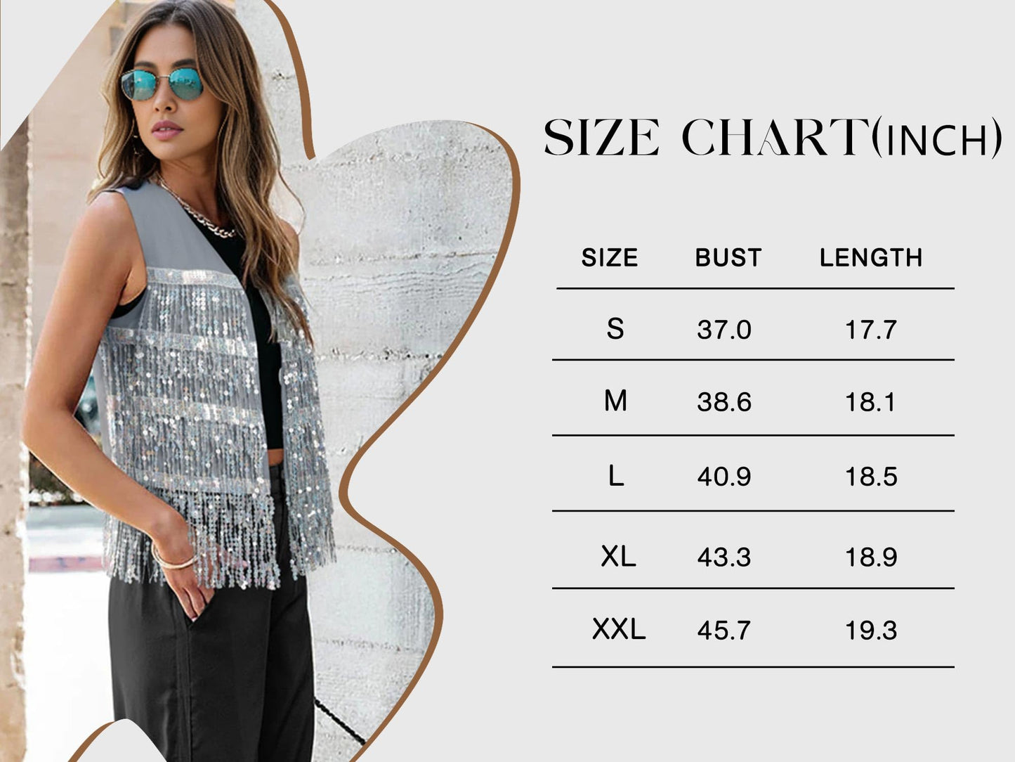 ZXZY Womens Sequin Fringe Sleeveless Vest Sparkly Lightweight Fitted Jacket Cardigan Silver