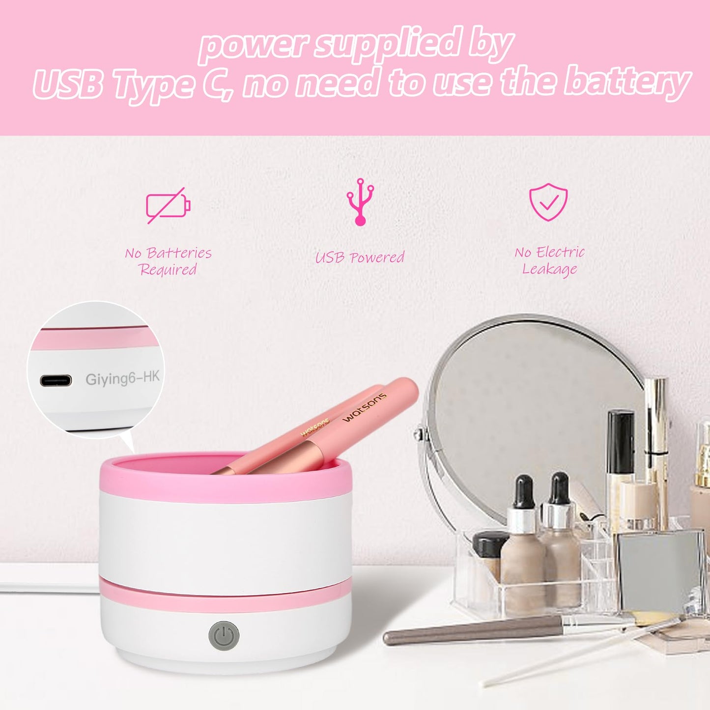 Giying6 Electric Makeup Brush Cleaner Machine, Highly Effective Upgraded USB Makeup Brush Cleaning Tool for Beauty Makeup Brush Sets of Various Sizes, Eyeshadow Blush Brushes, Stylish Auto Spinner