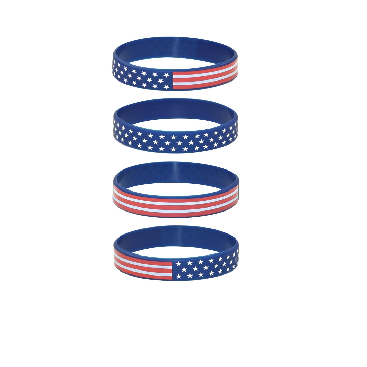 Great 1 United States American Flag USA Silicone Stretchable Bracelet 4-Pack