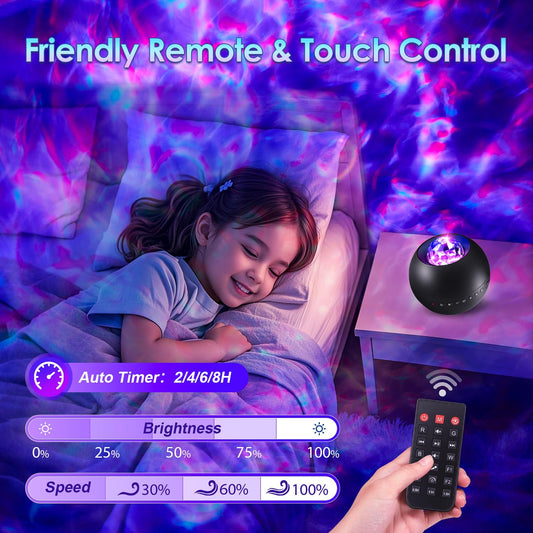 Projecteur Galaxy One Fire, projecteur de lumière Galaxy à bruit blanc, projecteur de veilleuse musicale Bluetooth pour enfants, projecteur Galaxy à distance avec minuterie pour décoration de chambre, lumières de chambre, cadeaux sympas pour adolescentes