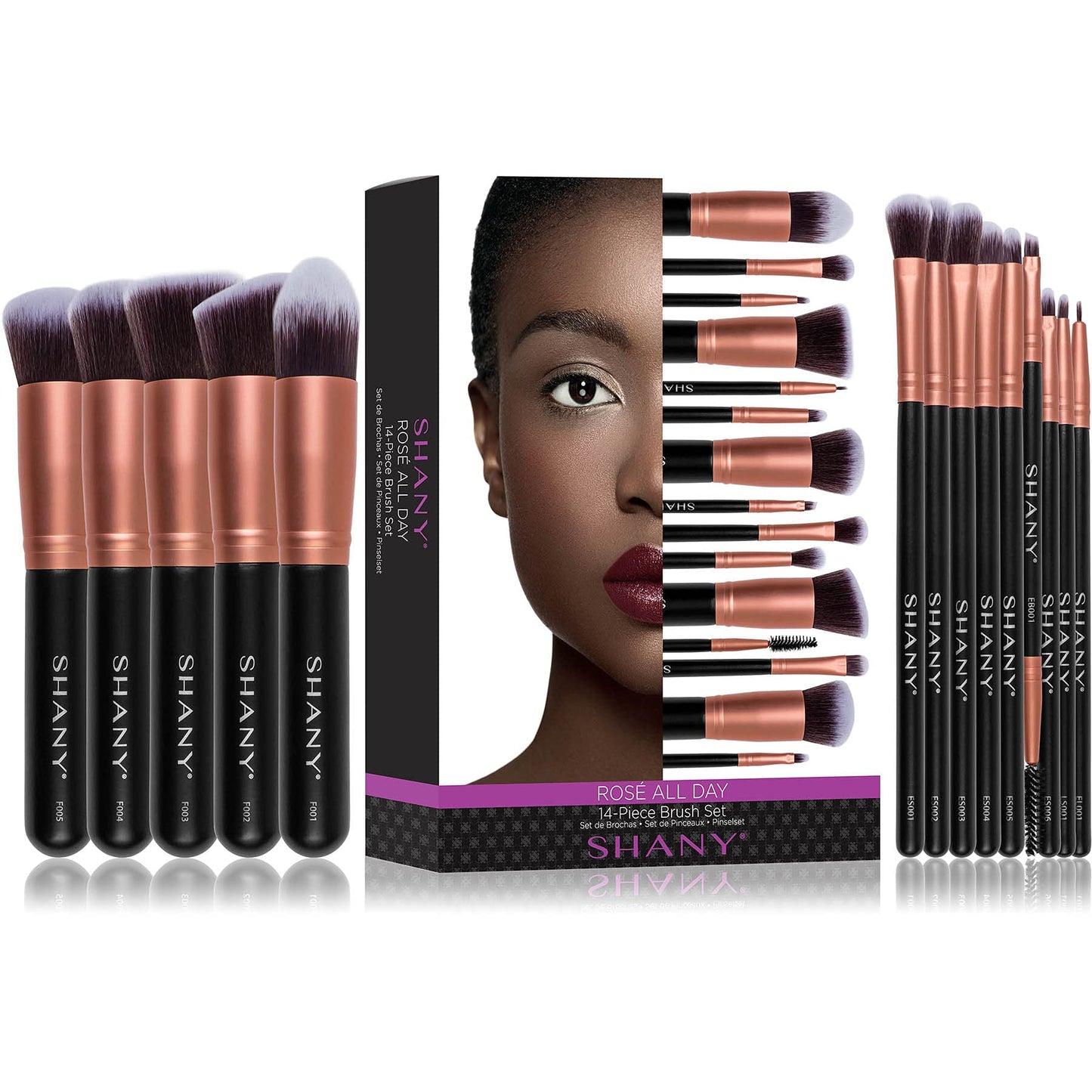 SHANY Makeup Brushes - Rose All Day - 14-Piece Brush Set – Foundation Powder Concealers Eye Shadows Makeup brushes - Complete Kabuki Makeup Brush Set in Rose Gold - 14 PCS