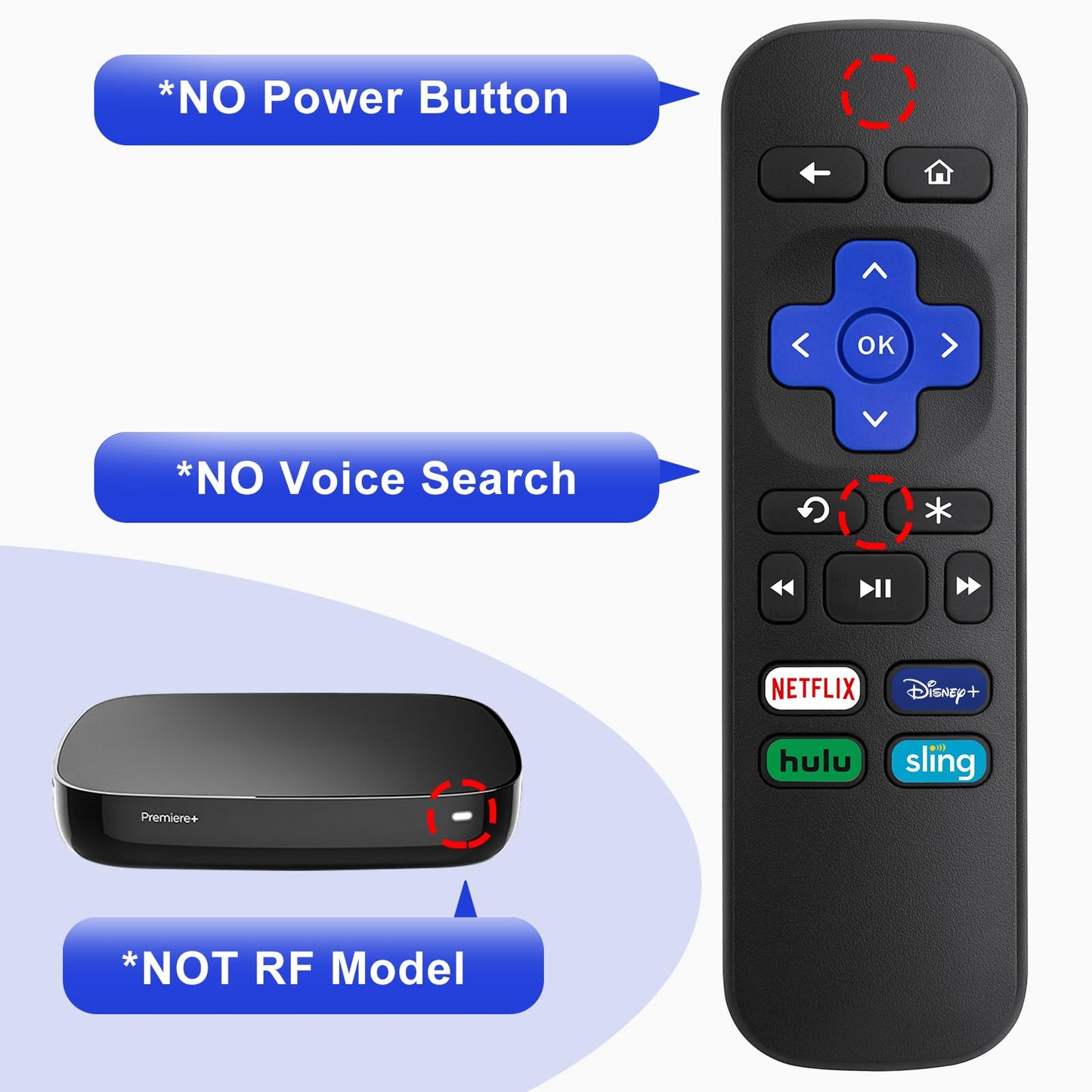 (2 Pack) Replacement Remote Control for Roku Express, for Roku Premiere, for Roku Box, for Roku Player, for Roku 1 2 3 4 -【NOT for Stick or TV】