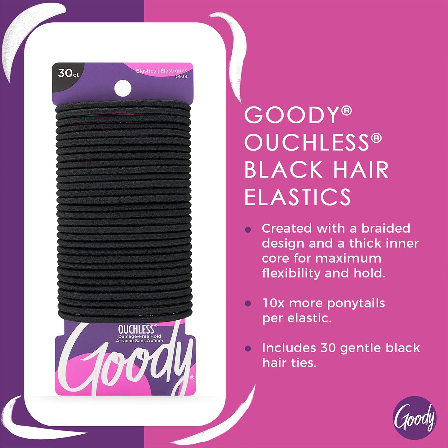 Élastiques tressés Ouchless pour femmes GOODY, noirs, 30 unités