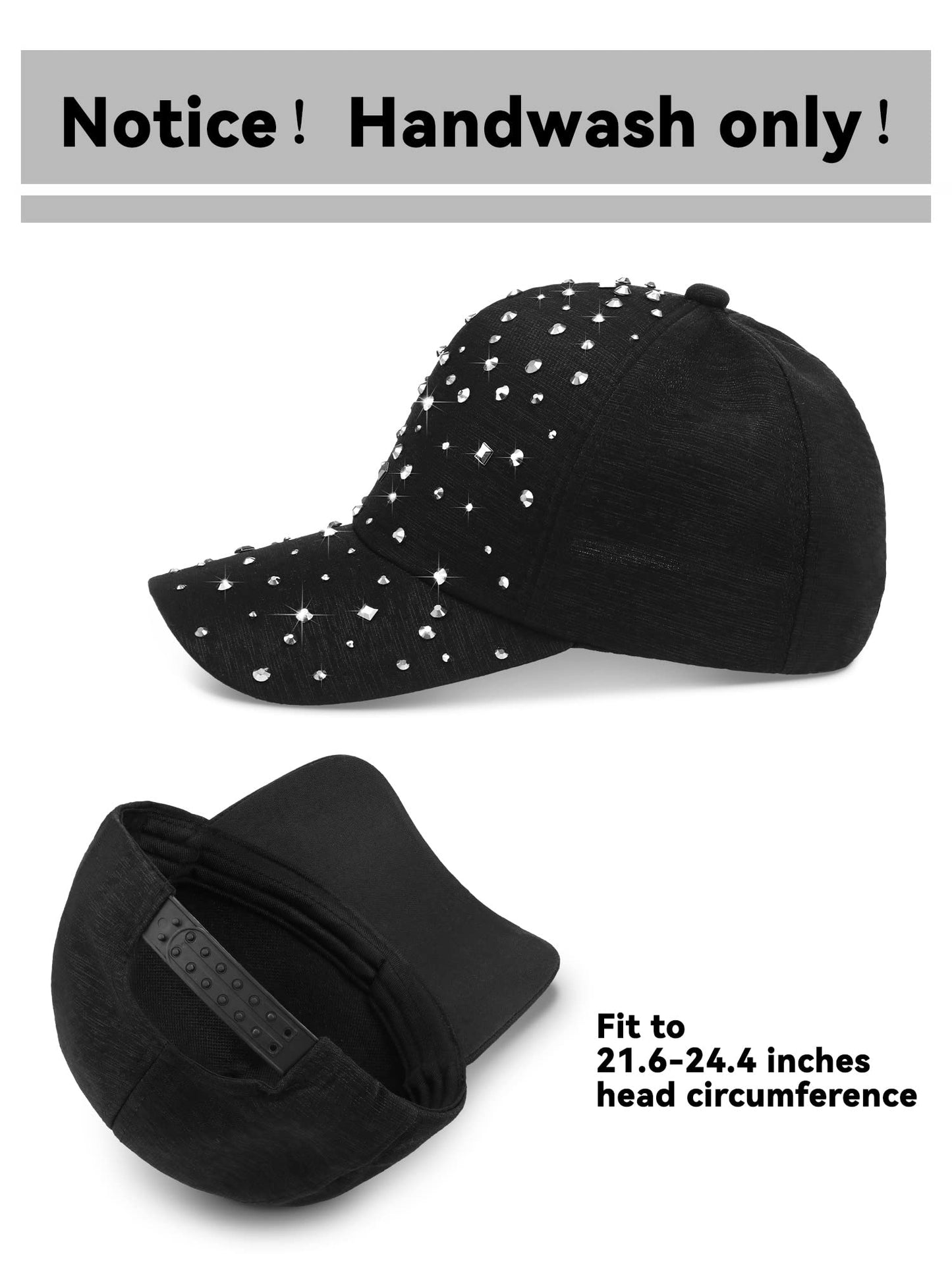 Loopeer Lot de 2 casquettes de baseball réglables et respirantes en strass pour femmes et hommes, casquette de sport décontractée à paillettes (noir, blanc)