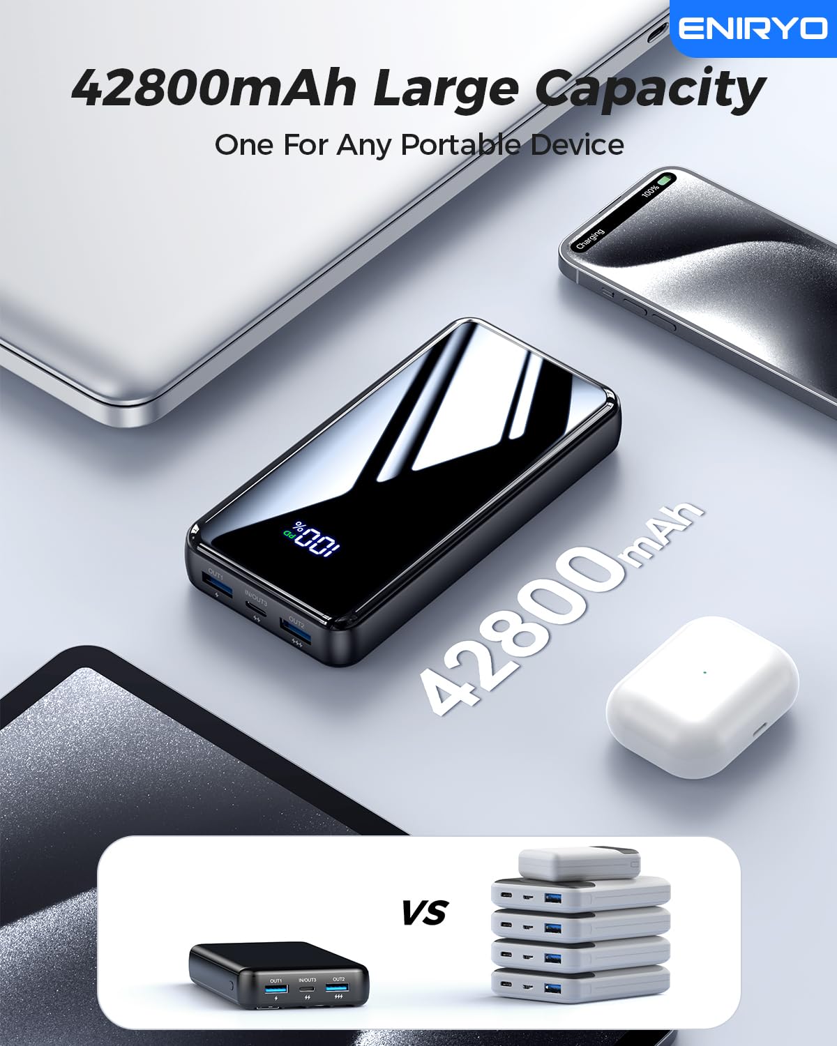 Portable Charger, 42800mAh Power Bank Built-in Cable, PD 22.5w Fast Charging Powerbank, External Battery Pack with 6 Outputs & 2 Inputs, Travel Phone Charger Compatible for iPhone,Samsung,Google