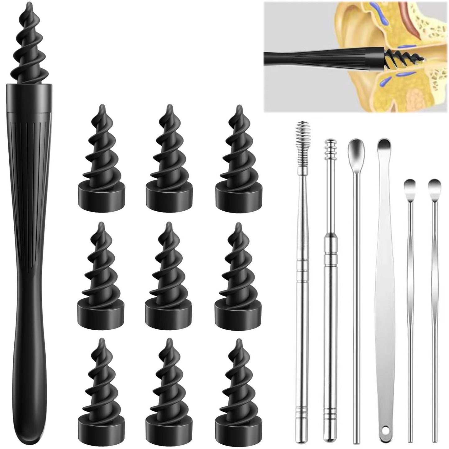 7 in 1 Ear Wax Removal Tool, 2024 Q-Grips Ear Wax Removal Reusable and Washable Replacement Soft Silicone Tips for Cleaner Earwax, Ear Wax Removal Kit Contains 3 Types of Ear Cleaner Tools