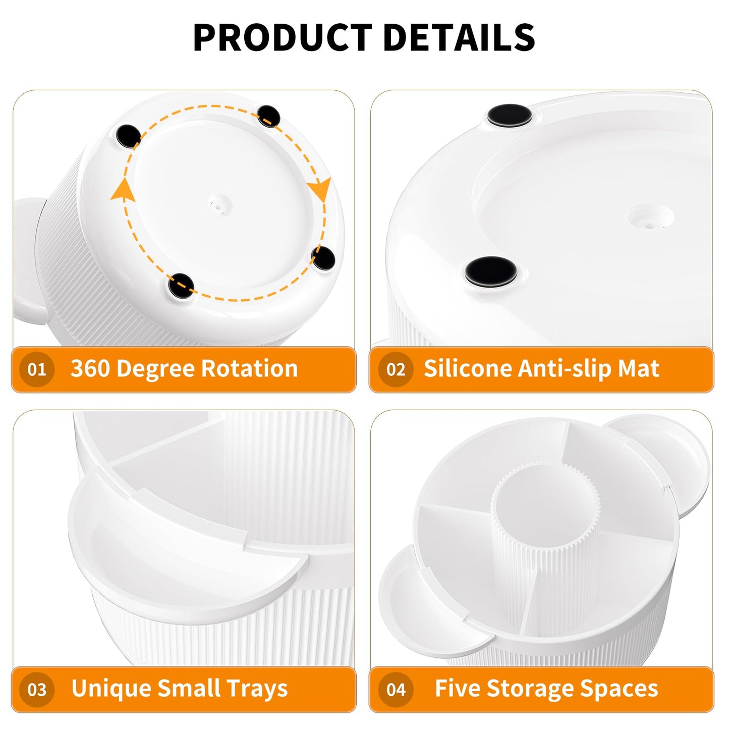 Organiseur de bureau rotatif à 360 degrés, porte-crayons pour bureau avec 5 compartiments et accessoires de plateau, organisateurs de fournitures de bureau, porte-stylo rotatif lisse pour la maison, le bureau, l'école (blanc)