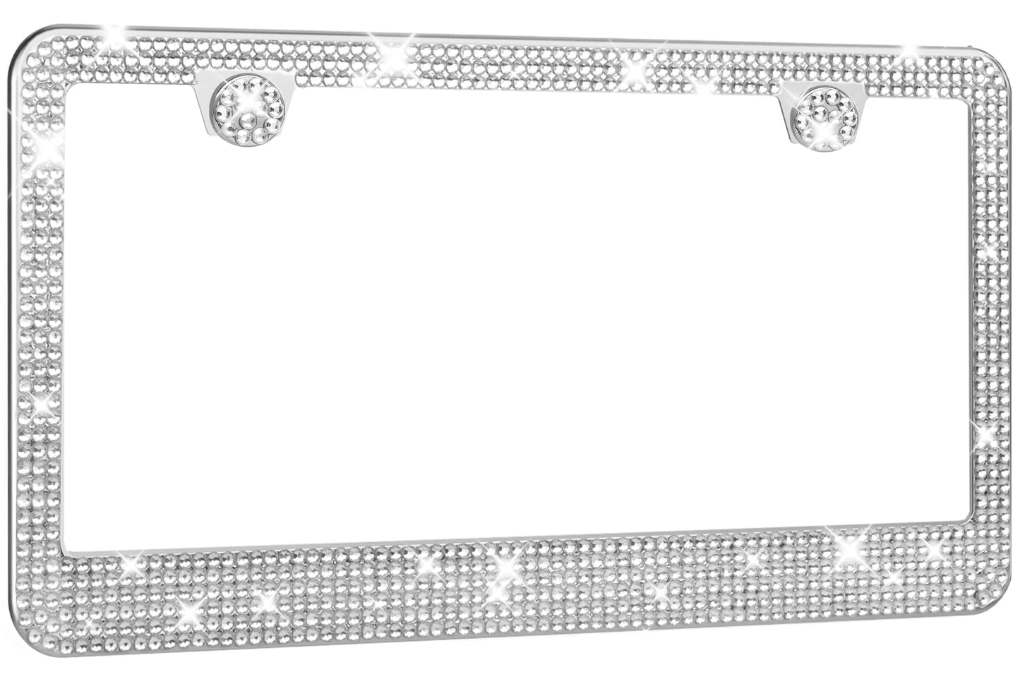 Cadre de plaque d'immatriculation Aujen - Cadre de plaque d'immatriculation durablement bling - Cadre de plaque d'immatriculation en strass scintillant pour femme - Cadre de plaque d'immatriculation en acier inoxydable et sans obstruction (blanc)