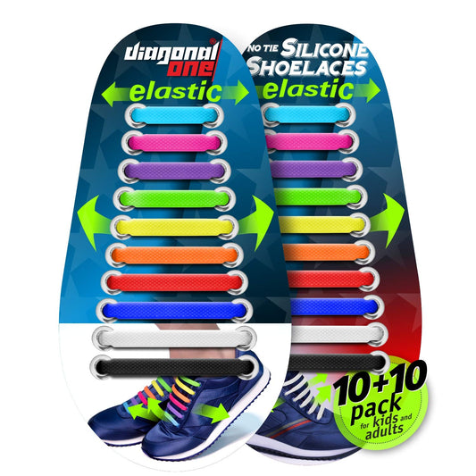 DIAGONAL ONE Multicolor Elastic No Tie Shoe Laces for Adults Sneakers & Kids Sneakers fits Mens, Womens, Unisex Rubber Shoes Tieless Shoelaces for Easy Slip On Sneakers Set of Shoe Laces for Sneakers