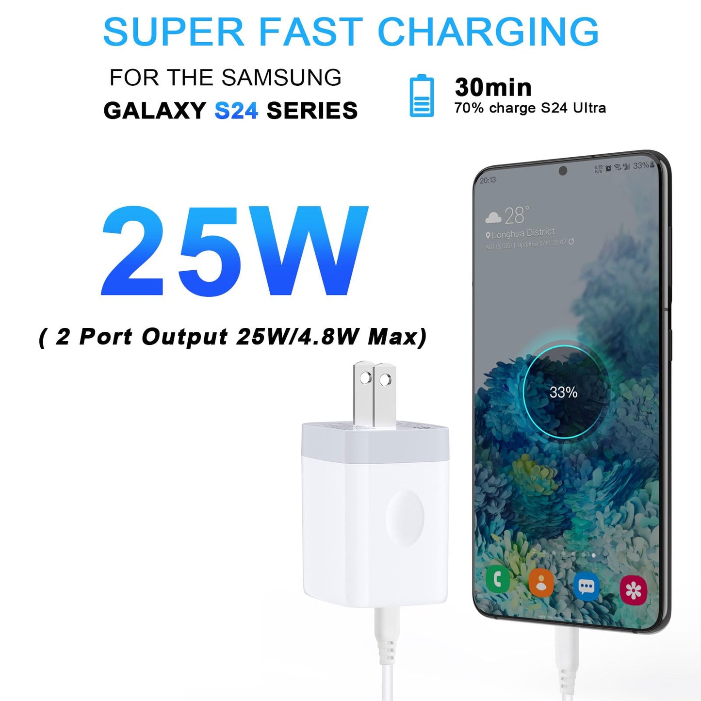 USB C Charger Block, 25W 2 Port Type C Wall Charger Fast Charging Dual PD Power Adapter Plug for iPhone 16 Pro Max 15/15 Pro/15 Pro Max/15 Plus,Samsung Galaxy S24 S23 S22 S21 S20 A15 A14 Android Phone