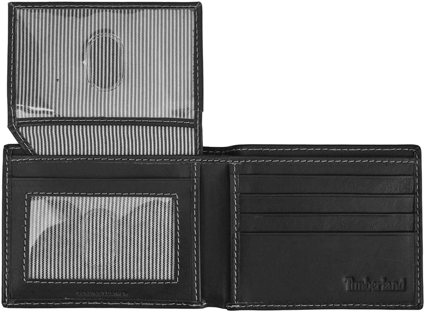 Timberland Men's Leather Wallet with Attached Flip Pocket, Black (Cloudy), One Size