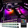 Bande lumineuse LED pour voiture, EJ's SUPER CAR 4 pièces 48 LED DC 12 V Multicolore Musique Éclairage intérieur de voiture LED sous le tableau de bord Kit d'éclairage d'ambiance au néon avec fonction sonore active et télécommande sans fil