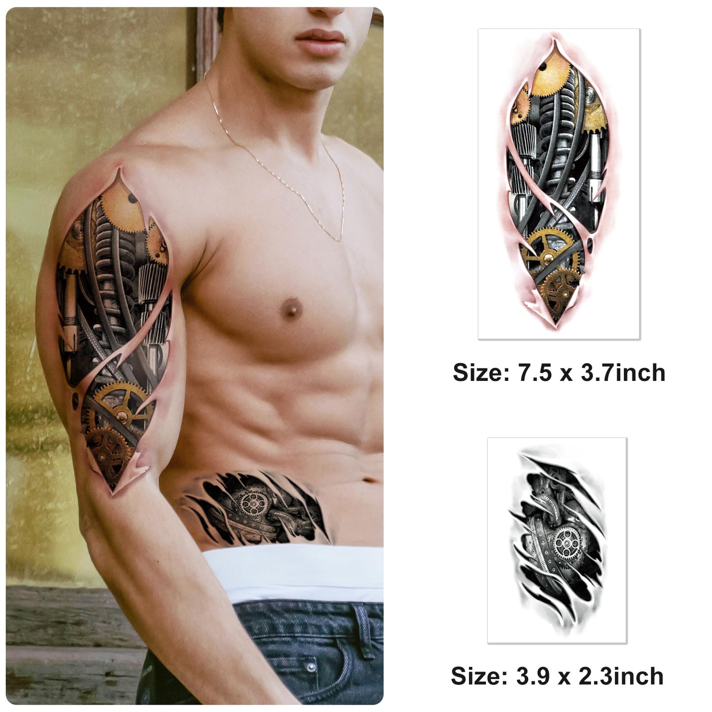 Yazhiji 77sheets Waterproof Mechanical Temporary Tattoo for Men or Women 17sheets Larger Half Arm Robot Realistic Fake Tattoos for Adult And 60 sheets Tiny Flower Tattoo Sticker Boys or Girls