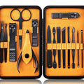 Keiby Citom Professional Stainless Steel Nail Clipper Travel & Grooming Kit Nail Tools Manicure & Pedicure Set of 15pcs with Luxurious Case (Black/Yellow)