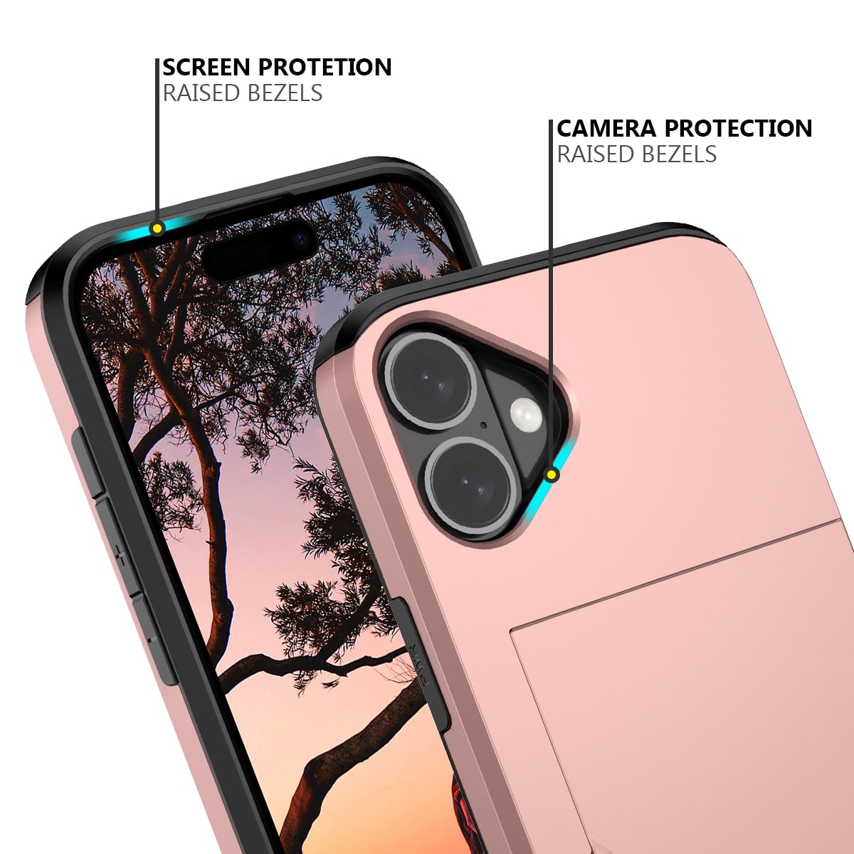 Nvollnoe Compatible with iPhone 16 Plus Case with Card Holder Heavy Duty Protective Dual Layer Shockproof Hidden Card Slot Slim Wallet Phone Cover for iPhone 16 Plus for Women&Men 6.7 inch(Rose Gold)