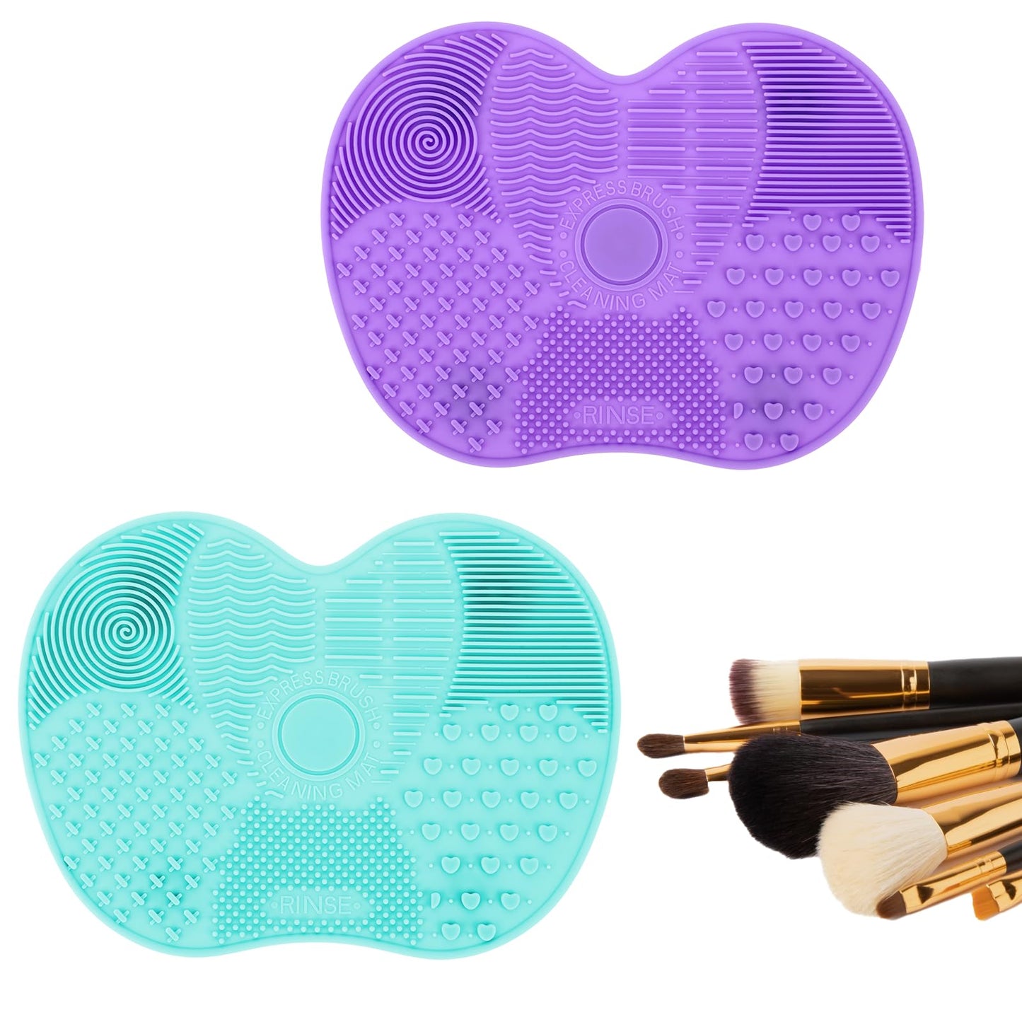 2 Pcs Makeup Brush Cleaner Mat, Silicone Makeup Brush Cleaner, Portable Washing Tool with Suction Cup, Brush Cleaning Mat for Makeup Brush Cleaning