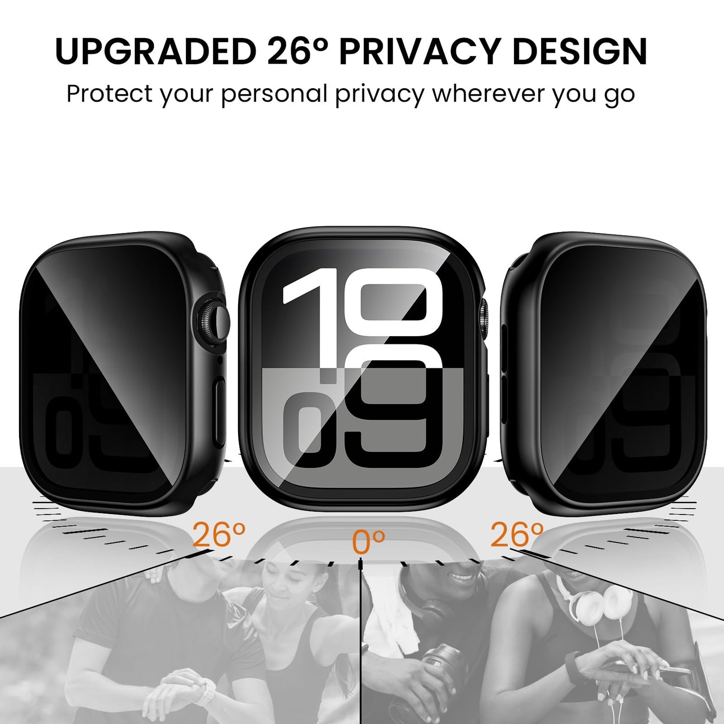 Tensea (2 en 1 pour Apple Watch Protection d'écran Coque Série 10 SE 9 8 7 6 5 4, Protection étanche PC Face Cover Film en verre trempé de confidentialité intégré pour iWatch 46 mm 45 mm 44 mm 42 mm 41 mm 40 mm