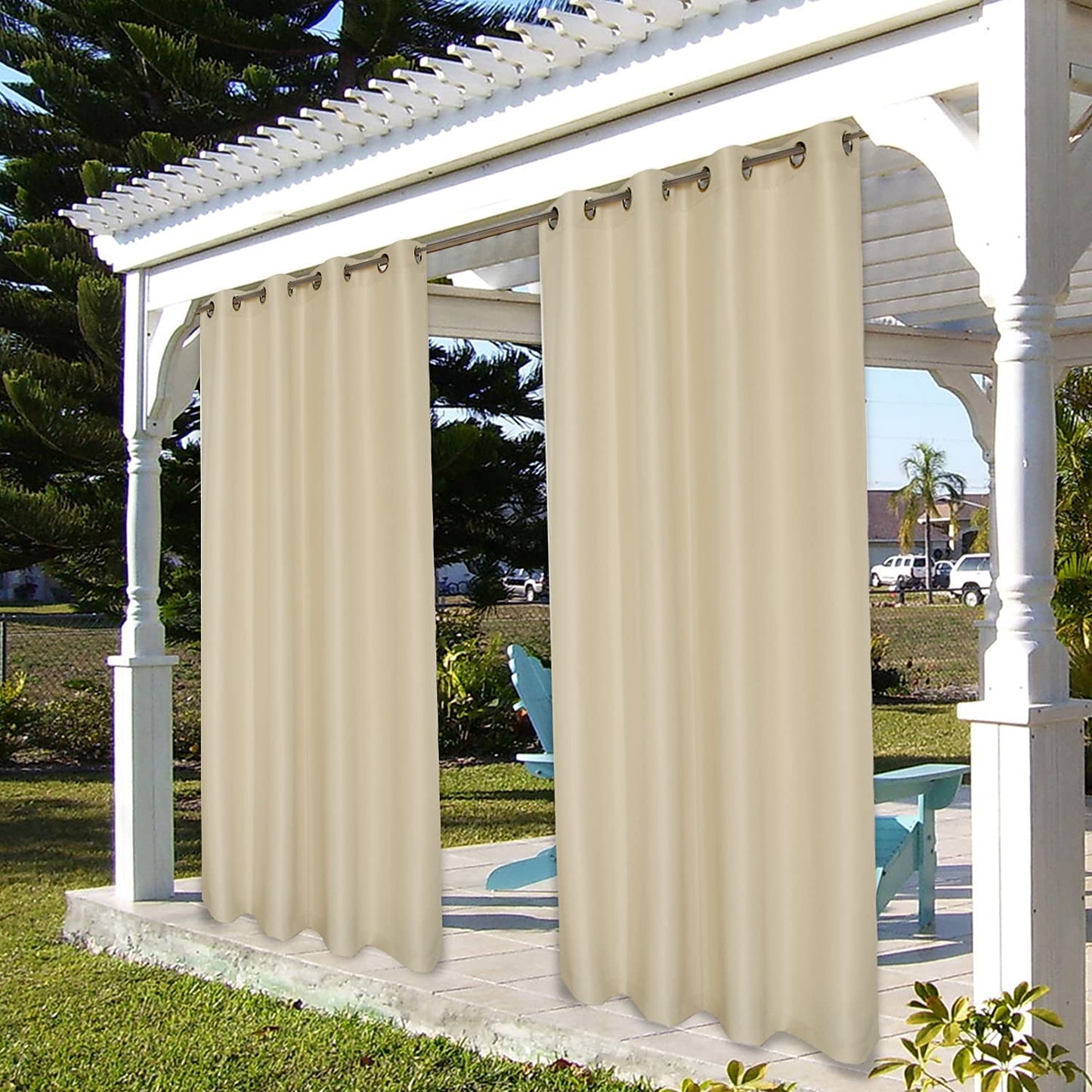 Rideaux d'extérieur imperméables BONZER pour terrasse, rideaux d'extérieur épais et résistants aux intempéries avec œillets pour porche, pergola, cabane, 1 panneau, 137 x 213 cm, crème