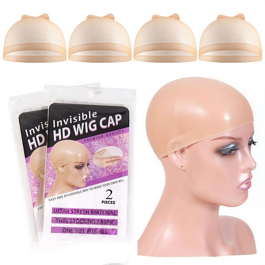 Bonnet de perruque invisible HD Tinashe, 4 pièces, bonnets chauves extensibles ultra-fins et respirants pour perruques à dentelle frontale