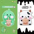 2 Pack for AirPods 2&1 Gen Case Cover, 3D Cute Funny Cartoon Boba Tea Cows & Boba Tea Dinosaurs Shape Apple Airpod Case Soft Silicone Skin with Keychain for Girls Boys Kids Teens (Cow+Dino)