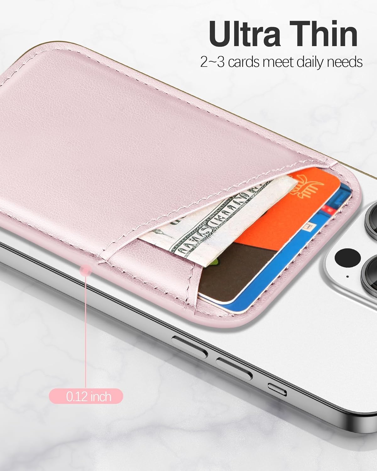 Miroddi for MagSafe Wallet, Magnetic Wallet Card Holder for iPhone 16/15/14/13/12 Series, 0.12" Invisible Ultra-Thin Magnetic Phone Wallet, 2 Independent Card Slot, Vegan Leather, Pink