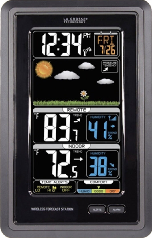 Station météo couleur sans fil La Crosse Technology - Météo en temps réel dans votre jardin, indicateur de confort d'humidité, prévisions animées, alertes de température, transmission longue portée (300 pieds)