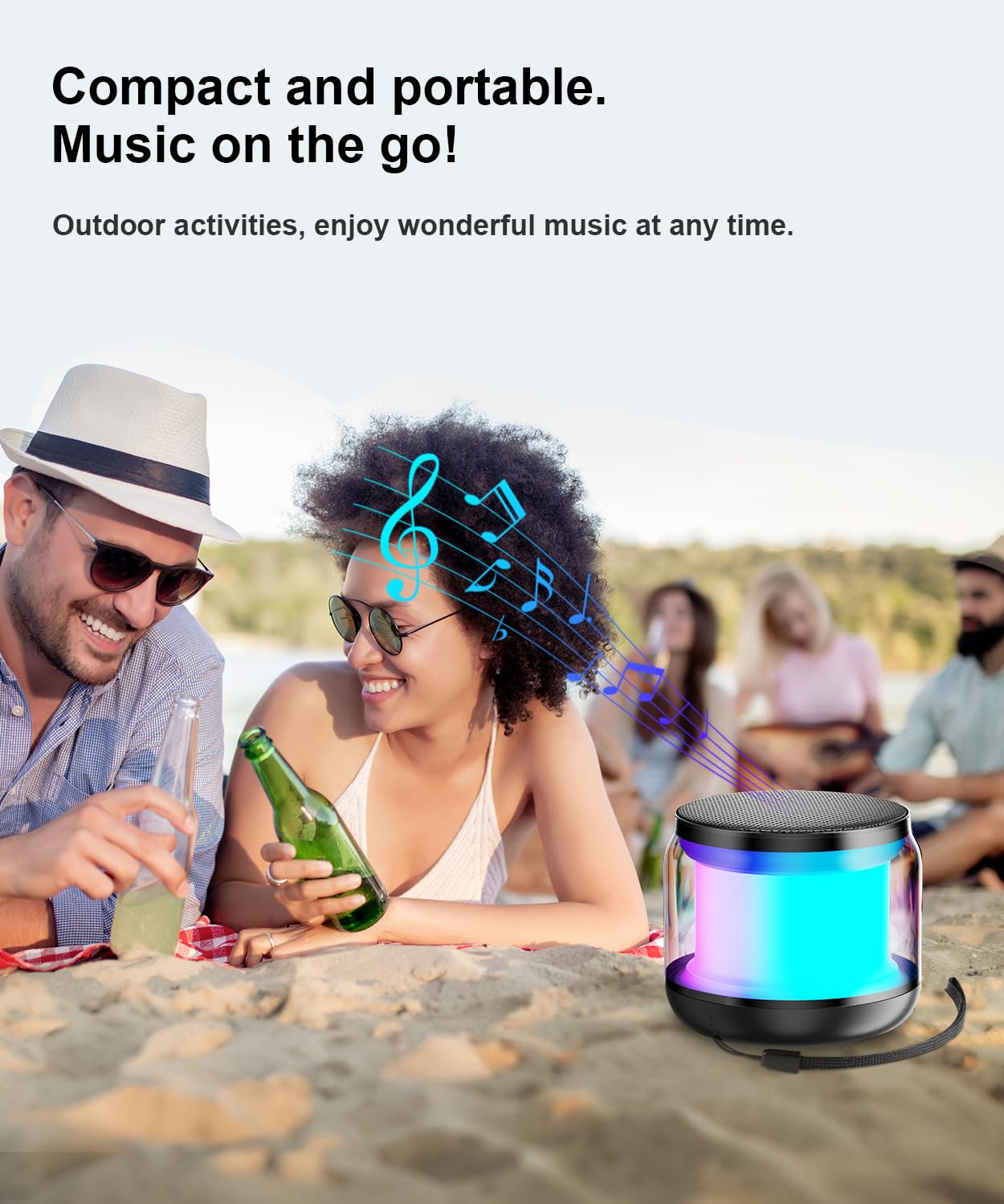 NOTOKA Mini Portable Bluetooth Speakers Wireless,TWS Pairing Small Bluetooth Speaker，with Lights and Lanyard,Gifts for Women/Girls, Boys and Kids for Christmas