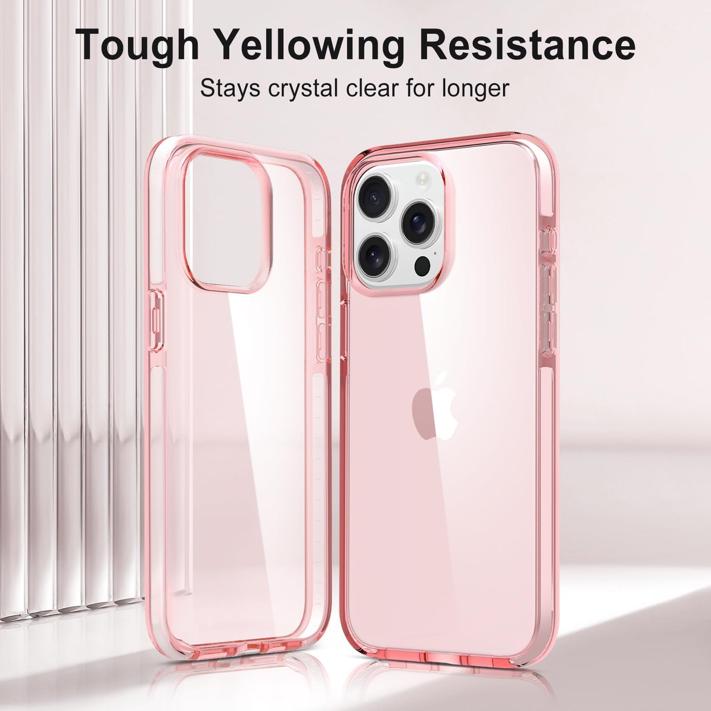 Funda para iPhone 15 Pro Max, color rosa, bonita y femenina, transparente, para mujeres y niñas, de grado militar, a prueba de caídas, a prueba de golpes, delgada y protectora (rosa)