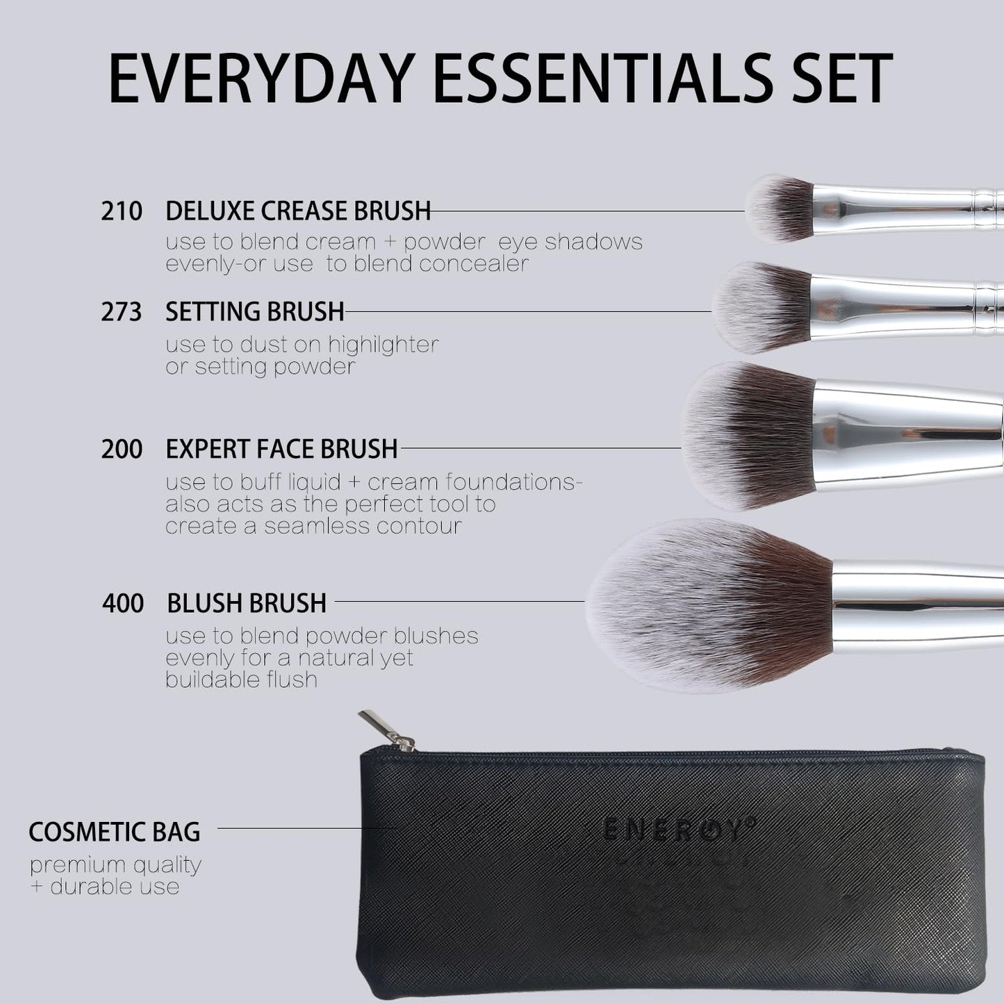 ENERGY Makeup Brush Set Premium Foundation,Bronzer,Blush,Concealer,Eyeshadow Contour with Liquid Cream Powders Blending Highlighting Buffing Professional Essential Face Brushes with Travel Case 4PCS