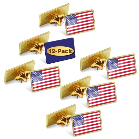 12/ Pack Metal American Flag Lapel Pins Bulk - USA United States Pins Patriotic Souvenir Badge For Memorial Veteran Day Patriotic Party