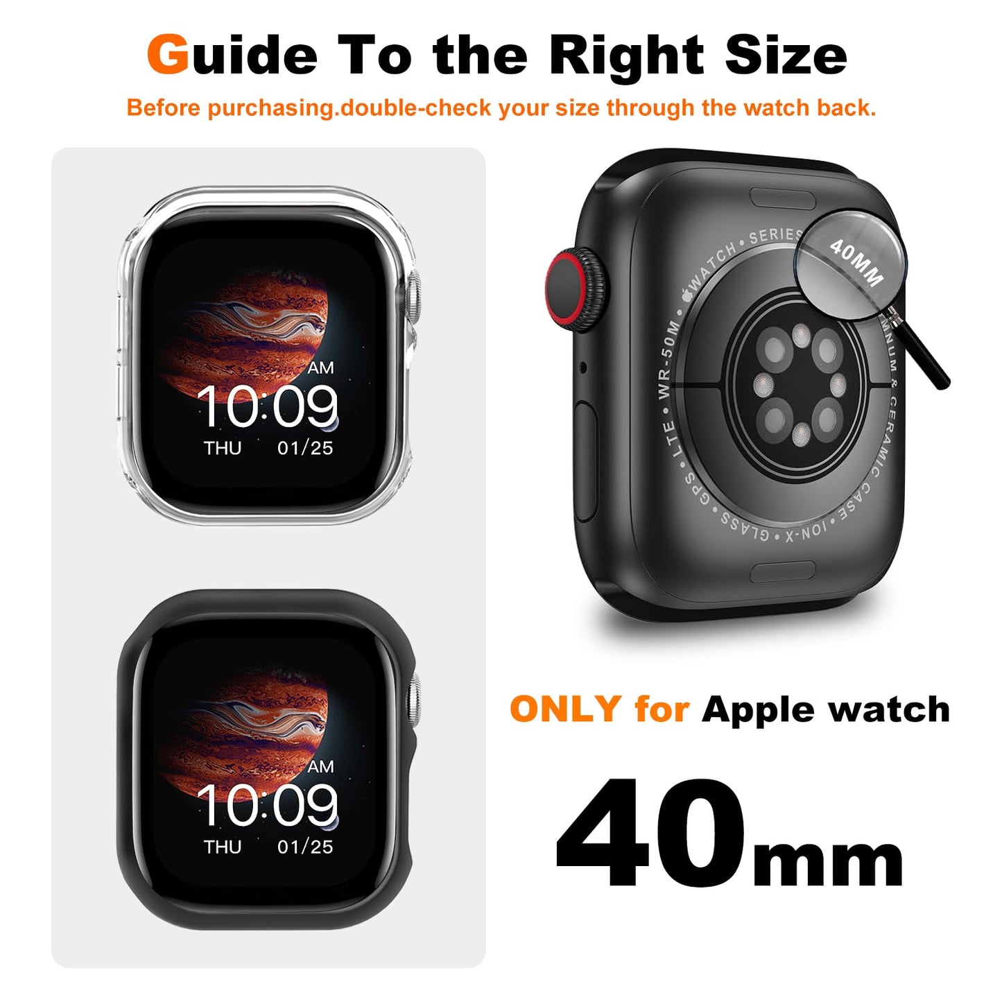 Jaroco - Juego de 2 fundas protectoras para Apple Watch Series SE2 SE 6 5 4 40 mm (sin protector de pantalla), delgadas y a prueba de golpes, para accesorios iWatch S6/S5/S4/SE de 40 mm, color negro y transparente