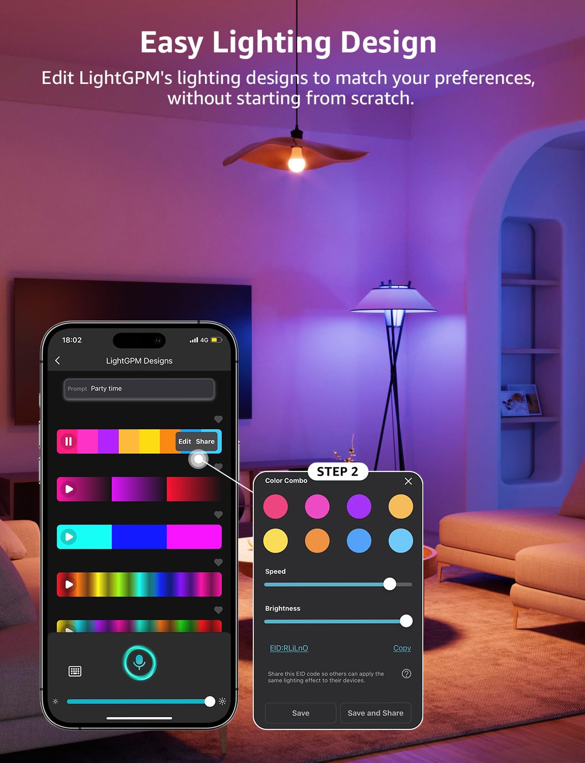 Bombillas inteligentes Lepro B1 AI: bombilla LED que cambia de color RGBWW con WiFi y Bluetooth compatible con Alexa y Google Assistant, iluminación generada por IA, control de voz por IA, sincronización de música, solo 2,4 GHz, 2 paquetes