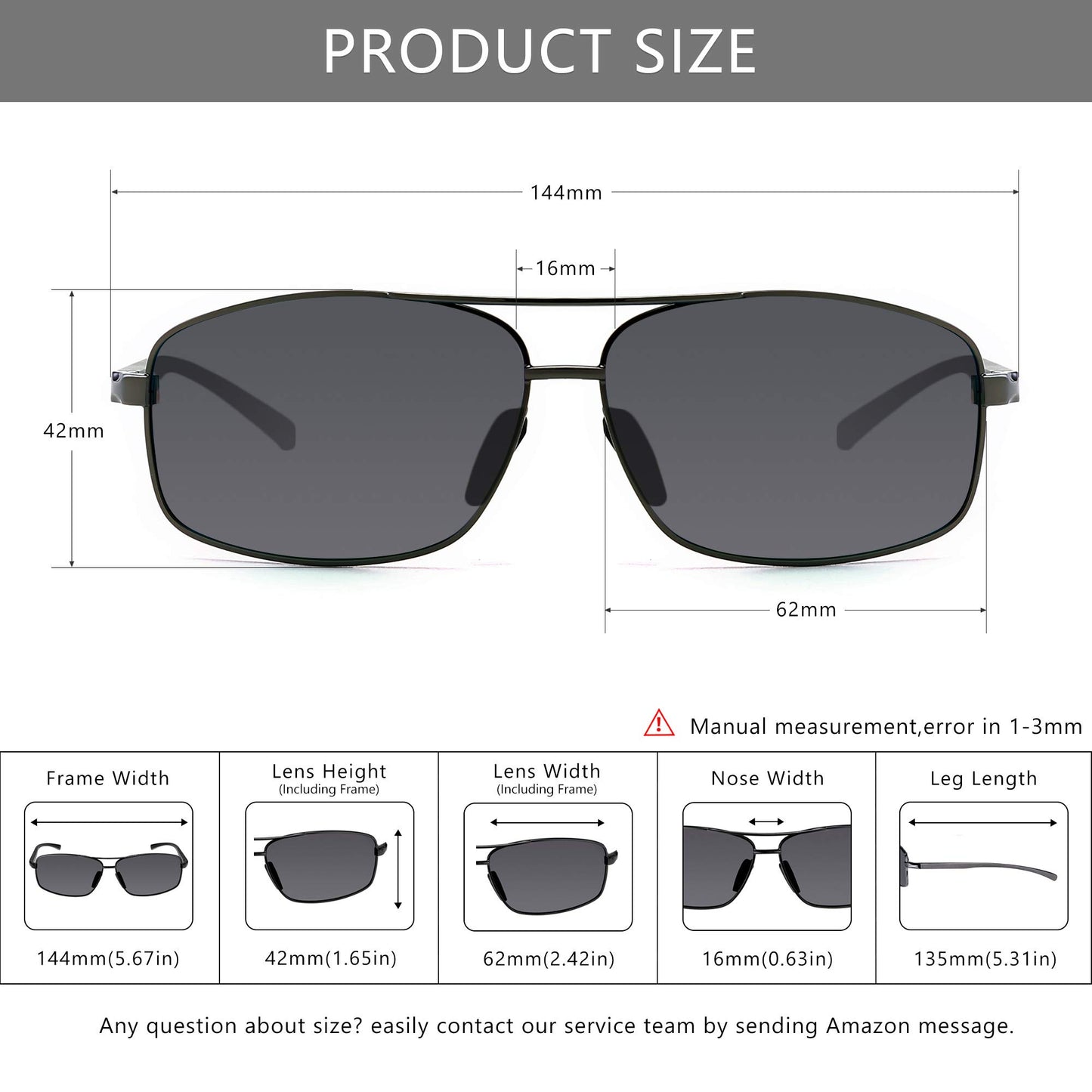 SUNGAIT Ultra Lightweight Rectangular Polarized Sunglasses UV400 Protection (Gunmetal Frame Gray Lens, 62) Metal Frame SGT458 QKH-CA