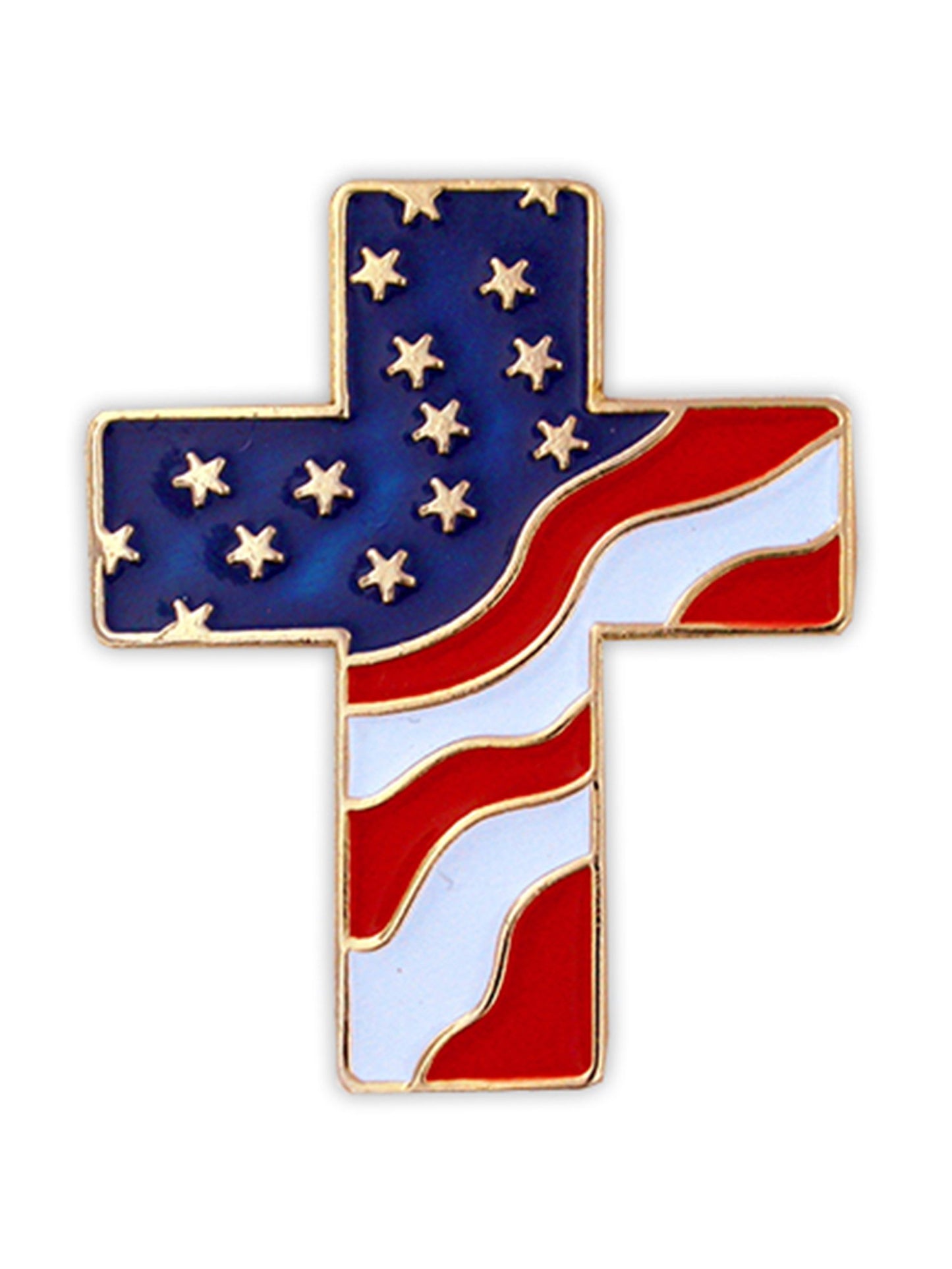 PinMart Patriotic American Flag Cross – U.S.A. Flag Cross- Gold Plated Enamel Lapel Pin - SecureClutch Back for Hats, Scarves and Backpacks