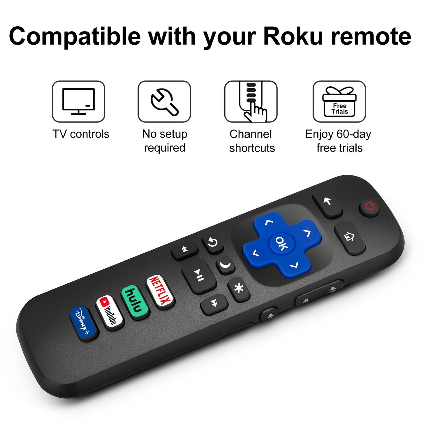 (Pack of 2) Replacement-Remote-Control for Roku-TV,Compatible for TCL Roku/Hisense Roku/Onn Roku/Philips Roku Smart TVs(Not for Stick and Box)