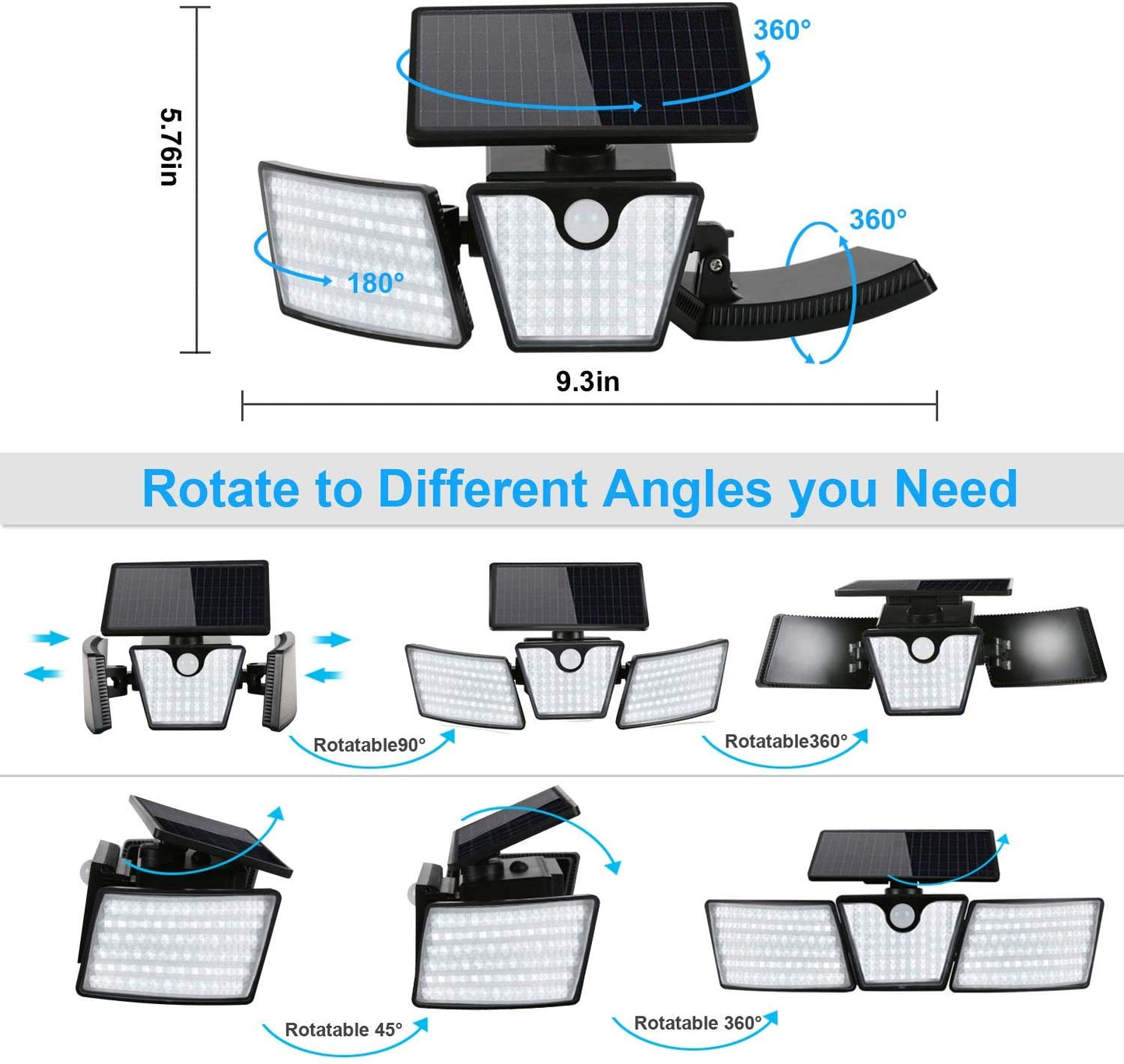 Lampe solaire Fitybow, projecteur extérieur 265 LED avec détecteur de mouvement, étanche, réglable à 360 degrés, noir (1 paquet)