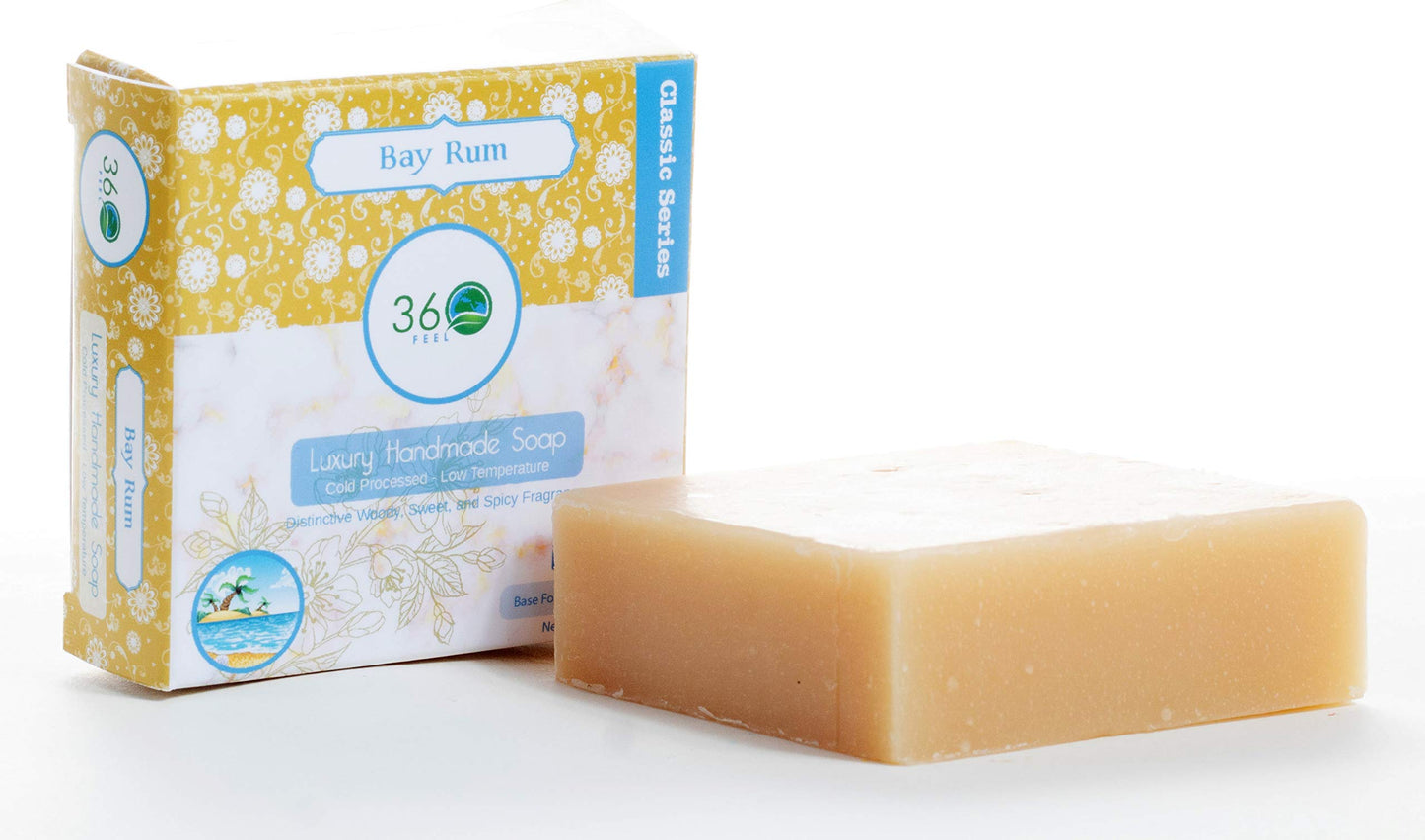 360Feel Bay Rum Soap - 5oz Handmade Soap Bar with Natural Woodsy Sweet, Spicy Scent and Homemade Bay Rum Shaving Soap- Gift for Men - Castile Man - Gift ready