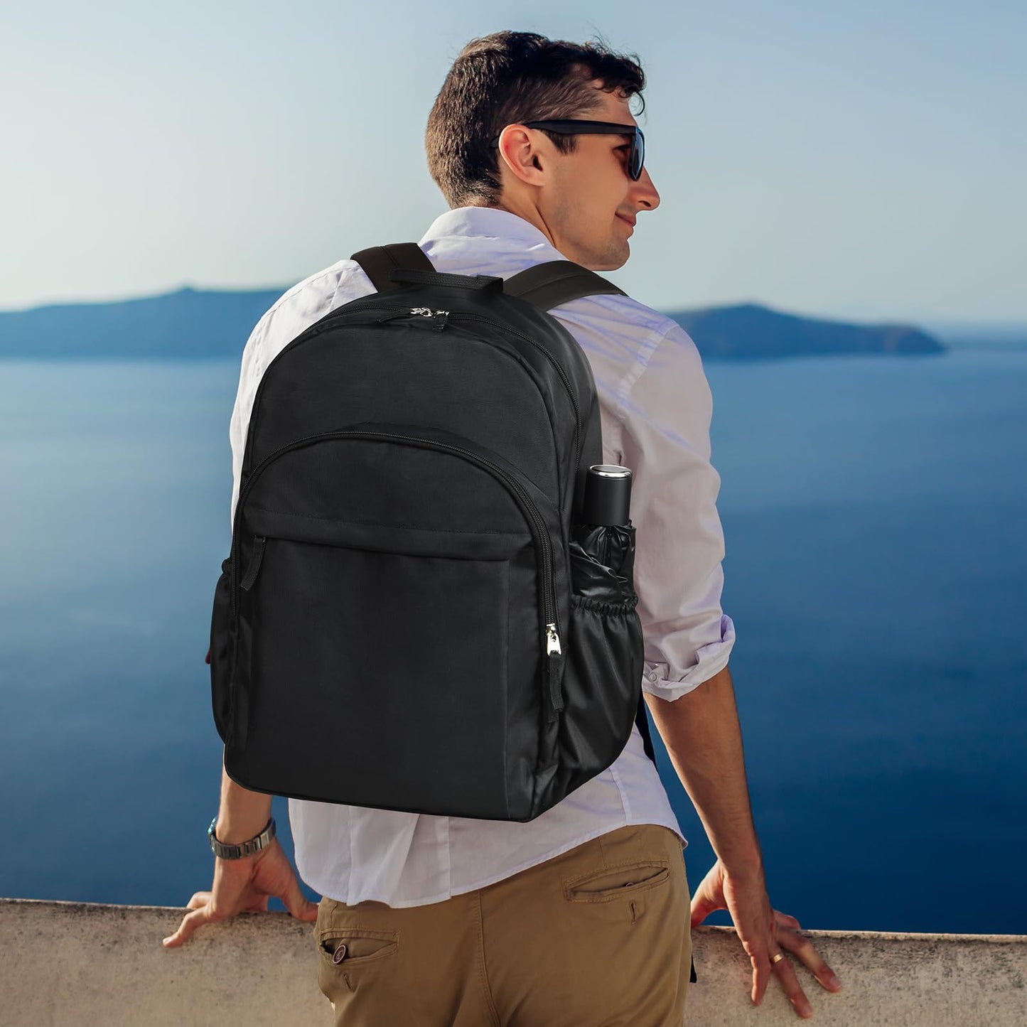 Mochila básica clásica negra para la escuela, mochila resistente al agua para niños y niñas, mochila para portátil de viaje, mochila de trabajo para hombres, mochila para estudiantes universitarios (negra)